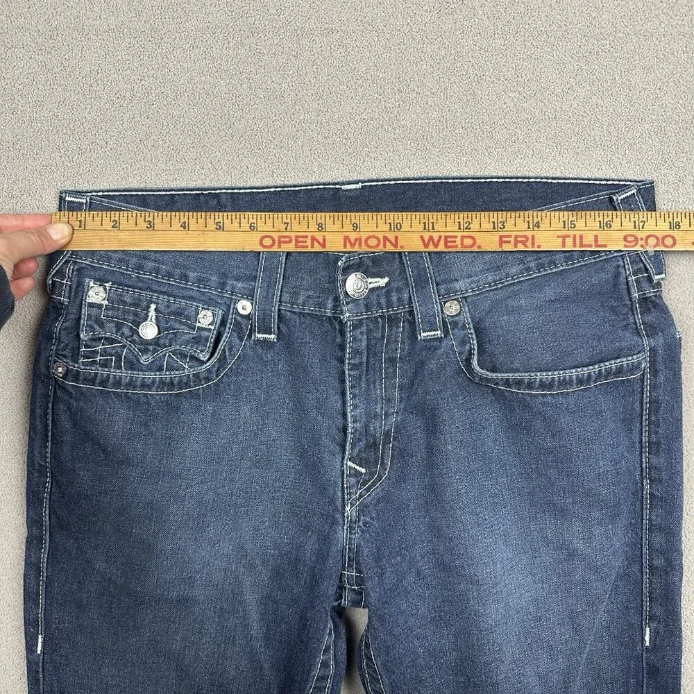 True Religion Jeans Mens 33x31 Blue Straight Flap Pockets Dark Wash Denim
